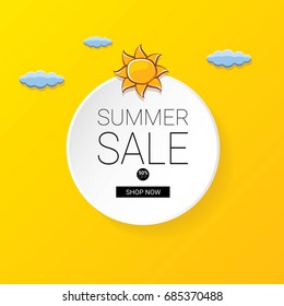 vector special offer summer label design template . Summer sale banner or badge with beautiful sun and calligraphic text on orange background