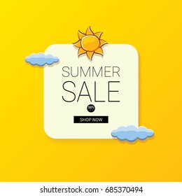 vector special offer summer label design template . Summer sale banner or badge with beautiful sun and calligraphic text on orange background