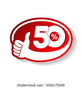 Vector special sale offer. Red tag with best choice. Discount offer price label with hand gesture. Sticker of 50% off.