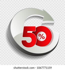 Vector special sale offer. Red tag 50% off. Discount offer price label. Arrow sticker of 50% off.