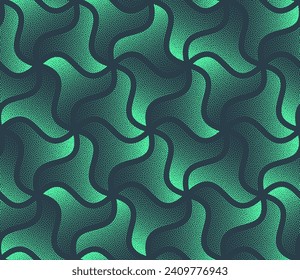 Vector Spectacular Wavy Seamless Pattern Trendy Turquoise Abstract Background. Half Tone Art Illustration for Modern Textile Print. Endless Exceptional Graphical Abstraction Wallpaper Dot Work Texture