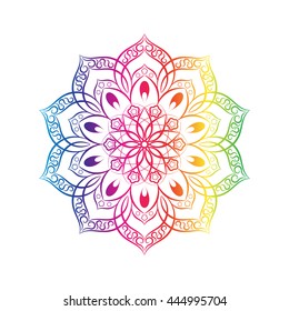 Vector Spectral Flower Mandala Over White. Invitation element. Tattoo, astrology, alchemy, boho and magic symbol for your projects