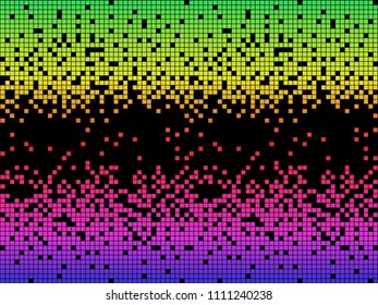 Vector spectrum colorful pixels with black copy space. Rainbow pixel background.  Abstract retro technology design.