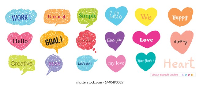 Vector speech bubble colorful set,Hand drawn set of speech bubbles with handwritten,Hand drawn set of Colorful speech bubbles with dialog words