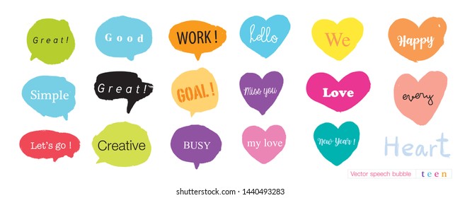 Vector speech bubble colorful set,Hand drawn set of speech bubbles with handwritten,Hand drawn set of Colorful speech bubbles with dialog words