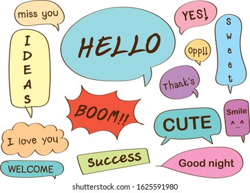 Vector speech bubble colorful set,Hand drawn set of speech bubbles with handwritten