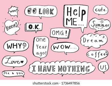 Vector speech bubble colorful set,Hand drawn set of speech bubbles with handwritten