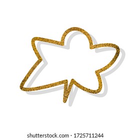 Vector speech bubble with golden glitter effect. Isolated glowing gold banners on white background. Cartoon illustration. Template frame.  Hand draw style, dialog clouds.