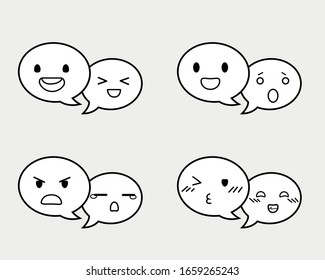 Vector speech bubble icons with emotions. Cute anime faces for chat with anime reactions