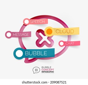 Vector speech bubble infographic concept. Modern line art icon design with cloud tags on transparent sticky notes