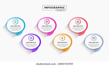 Vector speech bubble infographic design template with icons and six options or steps