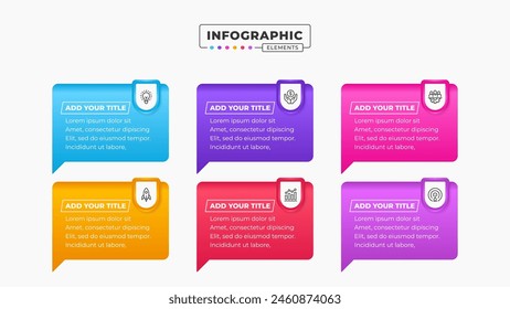 Vector speech bubble infographic design template with six steps or options