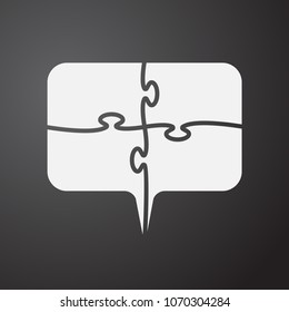 Vector speech bubble made of puzzle. Business presentation infographic on 4 steps, pieces, parts, details. Jigsaw speech bubble teamwork. Idea for marketing. Chat, dialog, conversation, talk, speak.