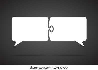 Vector speech bubble made of puzzle. Business presentation infographic on 2 steps, pieces, parts, details. Jigsaw speech bubble teamwork. Idea for marketing. Chat, dialog, conversation, talk, speak.