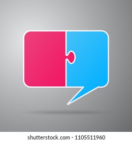 Vector speech bubble made of puzzle. Business presentation infographic on 2 steps, pieces, parts, details. Jigsaw speech bubble teamwork. Idea for marketing. Chat, dialog, conversation, talk, speak.