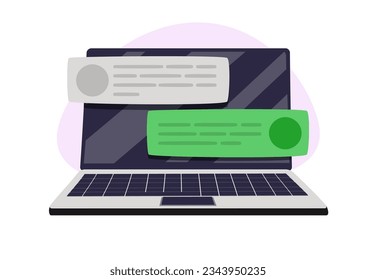 Vector speech bubble with notebook for photo gallery platform, online social conversation comment concept, emoji message, speech icons, chat with social media. Speak vector illustration