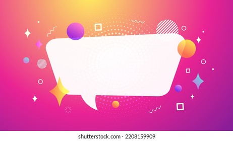 Vector speech bubble on bright pink background. Vector banner, poster template. Geometric shapes with message for celebrations, holiday, birthday