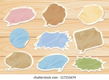 Vector speech bubble on wooden board