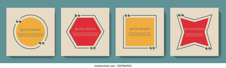 Vector speech bubble quote template set. Geometric quote frame with quotation marks  for social media post, citation, remark, feedback, web advertising, app etc