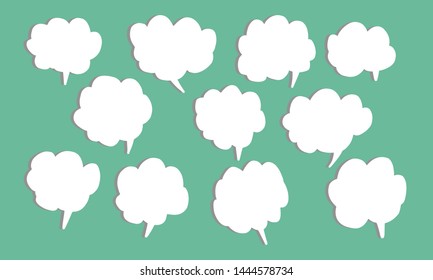 Vector of speech bubble set with text, words. Creative hand drawn doodle. Chat icon collection. Inbox, dialog, talk, communication, thinking, sale, hello, wow, boom symbol can use for banner, print