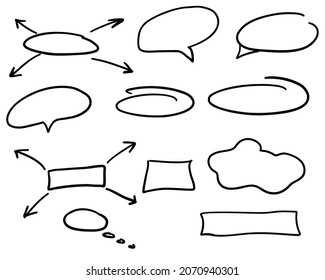 Vector speech bubbles. Abstract Sketch oval frames. Doodle ellipse, round hand drawn frame and circled doodles.