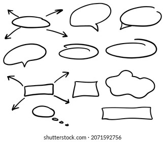 Vector speech bubbles. Abstract Sketch oval frames. Doodle ellipse, round hand drawn frame and circled doodles.