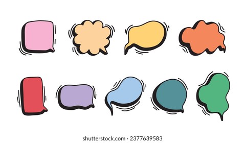 Vector speech bubbles colorful collection. Hand drawn chat clouds.