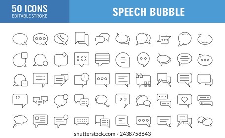 Iconos de línea de comunicación y burbujas de voz vectoriales. Trazo editable. Píxel perfecto. Para móviles y web.