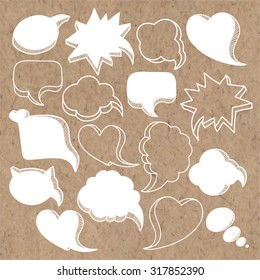 Vector speech bubbles for design, isolated elements painted by hand on craft paper.