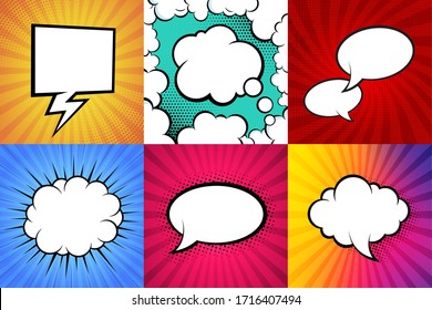 vector speech bubbles in flat design with halftone shadows