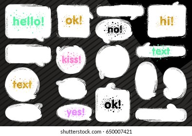Vector speech bubbles, frames for dialog with example of text inside. Vector comic bubbles. Set for speech bubbles, text place here, bubble talk, frame for text, bubble set for message, speech, text