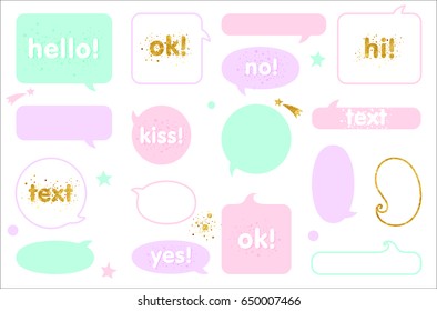 Vector speech bubbles, frames for dialog with example of text inside. Vector comic frames for text. Vector speech bubbles, text place here, bubble speech, bubble talk, frame for text, comic bubble,