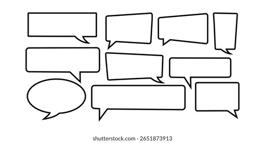 Vector Speech Bubbles Set, Black Icons Isolated on White Background. Comic book style outline chat, dialogue, and shout box shapes.	