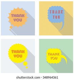 Vector speech bubbles set in flat design with shadow and phrase Thank you. 