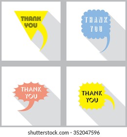 Vector speech bubbles set in flat design with shadow and phrase Thank you. 