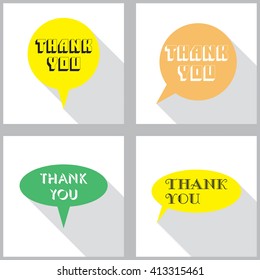 Vector speech bubbles set in flat design with shadow and phrase Thank you. 