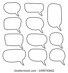 Vector speech bubbles set. Hand drawn speech bubbles set, doodle style, Blank empty vector speech bubbles. Cartoon outline balloon word design.