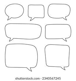 Vector speech bubbles set. Hand drawn outline speech bubbles doodle style. Chat bubble line art vector icon for apps and websites.