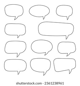 Vector speech bubbles set. Hand drawn speech bubbles set, doodle style, Blank empty vector speech bubbles. Cartoon outline balloon word design.