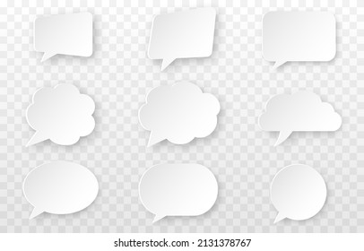 Vector speech bubbles. Set of speech bubbles on isolated transparent background. Dialogue, communication, comics. PNG.