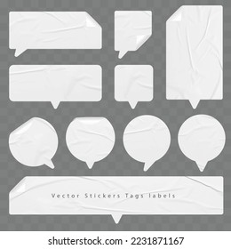 Vector speech bubbles with White Stickers labels tags of different shapes template design