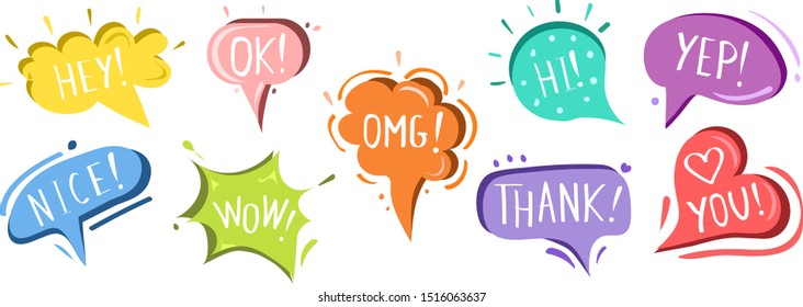 Vector speech clouds.  Collection of colored stickers, icons.