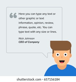 Vector speech square quote text bubble with character. Template design, creative presentation, business infographic.