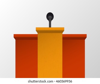 Vector speech table used during conferences. Simple podium with microphone. 