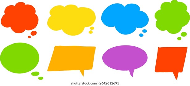 Vector speech and thought bubbles in bright solid colors. Perfect for modern comic design, social media posts, pop art, and creative note-taking visuals
