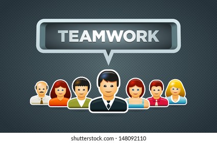 Vector speeching people portrait symbol illustration. Teamwork message.