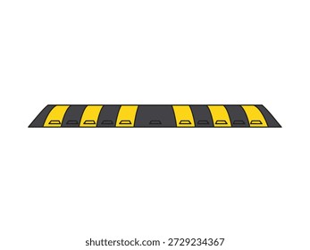 Vector speed bump or road hump icon in black and yellow striped. Clean vector illustration for traffic safety, parking, speed control, and road concepts.