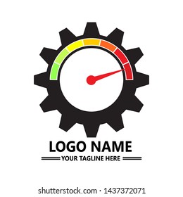 Vector Speed Gear Logo design. Vector speedometer car on gear wheel icon template design. Gear speed logo template. Vector illustration