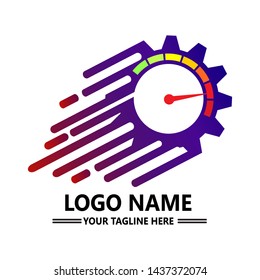 Vector Speed gear logo design with gear and speedometer symbol. Speed gear logo design tempalte. Vector illustration