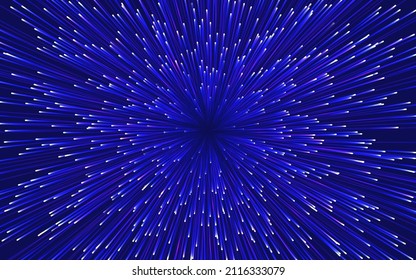 Vector speed of light illustraction. Space and stars on dark background. Text plaseholder. 